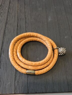Story By Kranz & Zeigler Tan Snakeskin Double Bracelet W/Puffer Fish Charm